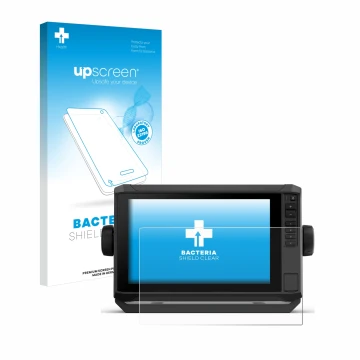 Face avant d’un emballage produit avec le logo de la marque upscreen. À côté, l’appareil Garmin ECHOMAP UHD2 9