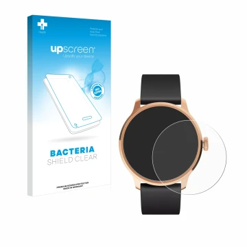 Face avant d’un emballage produit avec le logo de la marque upscreen. À côté, l’appareil Withings ScanWatch Light est représen