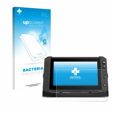 Face avant d’un emballage produit avec le logo de la marque upscreen. À côté, l’appareil Lowrance Elite FS 9 est représenté av