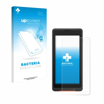 Face avant d’un emballage produit avec le logo de la marque upscreen. À côté, l’appareil Sunmi P2 Lite SE est représenté avec 