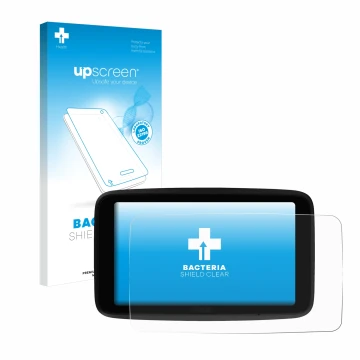 Face avant d’un emballage produit avec le logo de la marque upscreen. À côté, l’appareil TomTom GO Superior 6
