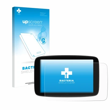 Face avant d’un emballage produit avec le logo de la marque upscreen. À côté, l’appareil TomTom GO Superior 7