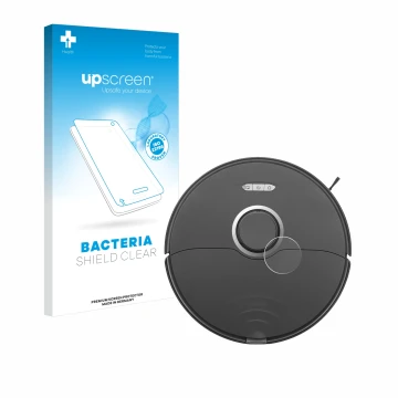 Face avant d’un emballage produit avec le logo de la marque upscreen. À côté, l’appareil Roborock S8 Lidar Sensor (modèle blan