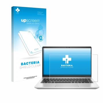 Face avant d’un emballage produit avec le logo de la marque upscreen. À côté, l’appareil HP EliteBook 645 G10 est représenté a