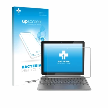 Face avant d’un emballage produit avec le logo de la marque upscreen. À côté, l’appareil Alldocube iWork 20 Pro est représenté