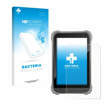 Face avant d’un emballage produit avec le logo de la marque upscreen. À côté, l’appareil Juniper Systems Cedar CT8X2 est repré