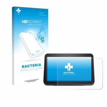 Face avant d’un emballage produit avec le logo de la marque upscreen. À côté, l’appareil Amazon Echo Show 8 2023 (3ème Gen.) e