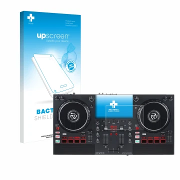 Face avant d’un emballage produit avec le logo de la marque upscreen. À côté, l’appareil Numark Mixstream Pro+ est représenté 