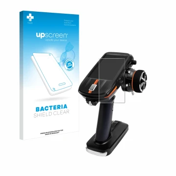 Face avant d’un emballage produit avec le logo de la marque upscreen. À côté, l’appareil RadioLink RC8X est représenté avec la