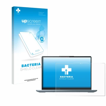 Face avant d’un emballage produit avec le logo de la marque upscreen. À côté, l’appareil Lenovo IdeaPad Flex 5 14