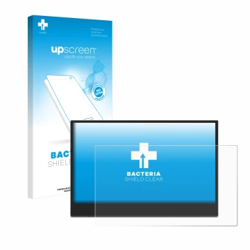 Face avant d’un emballage produit avec le logo de la marque upscreen. À côté, l’appareil Lenovo L15 (15,6