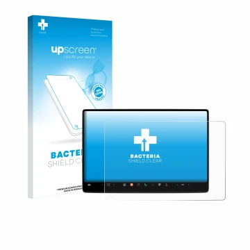 Face avant d’un emballage produit avec le logo de la marque upscreen. À côté, l’appareil Tesla Model 3 2024 est représenté ave