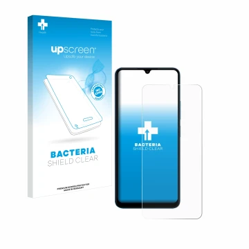 Face avant d’un emballage produit avec le logo de la marque upscreen. À côté, l’appareil Xiaomi Redmi 13C est représenté avec 