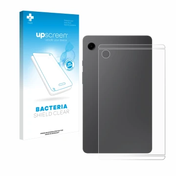 Face avant d’un emballage produit avec le logo de la marque upscreen. À côté, l’appareil Samsung Galaxy Tab A9 WiFi (Arrière) 