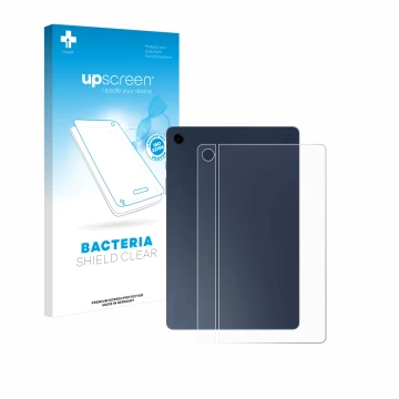 Face avant d’un emballage produit avec le logo de la marque upscreen. À côté, l’appareil Samsung Galaxy Tab A9 Plus 5G (Arrièr