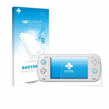 Face avant d’un emballage produit avec le logo de la marque upscreen. À côté, l’appareil AYN Odin 2 est représenté avec la pro