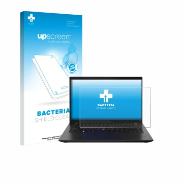 Face avant d’un emballage produit avec le logo de la marque upscreen. À côté, l’appareil Lenovo ThinkPad L14 Gen 3 est représe