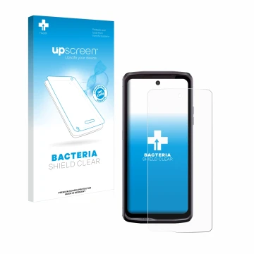 Face avant d’un emballage produit avec le logo de la marque upscreen. À côté, l’appareil Crosscall Stellar X5 est représenté a