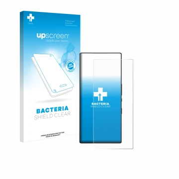 Face avant d’un emballage produit avec le logo de la marque upscreen. À côté, l’appareil ZTE Nubia Red Magic 9 Pro est représe