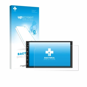 Face avant d’un emballage produit avec le logo de la marque upscreen. À côté, l’appareil Ankeway Car Radio 7