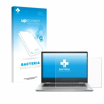 Face avant d’un emballage produit avec le logo de la marque upscreen. À côté, l’appareil ASUS Chromebook Flip CM1 (CM1402F) es