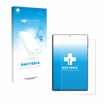 Face avant d’un emballage produit avec le logo de la marque upscreen. À côté, l’appareil Simplori M107 est représenté avec la 