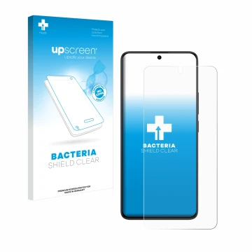 Face avant d’un emballage produit avec le logo de la marque upscreen. À côté, l’appareil Xiaomi Redmi Note 13 Pro 5G est repré