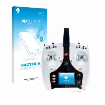Face avant d’un emballage produit avec le logo de la marque upscreen. À côté, l’appareil Spektrum NX7e est représenté avec la 