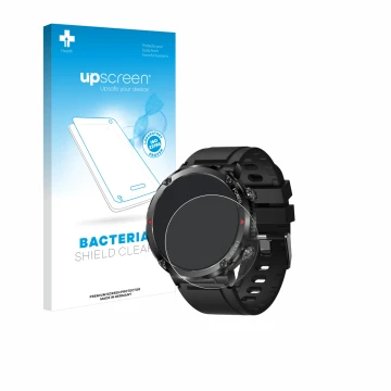 Face avant d’un emballage produit avec le logo de la marque upscreen. À côté, l’appareil LIGE Smartwatch 1.6