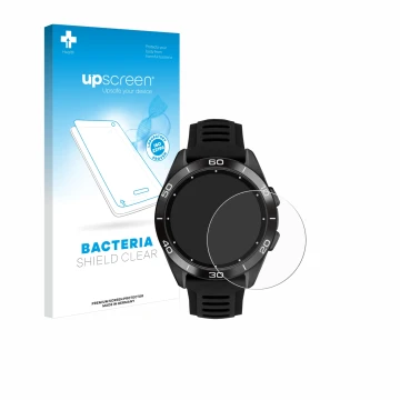 Face avant d’un emballage produit avec le logo de la marque upscreen. À côté, l’appareil Tissot T-Touch Connect Sport 2023 est