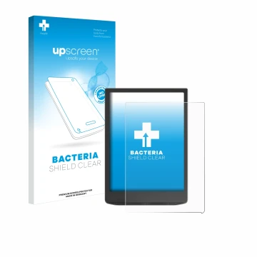 Face avant d’un emballage produit avec le logo de la marque upscreen. À côté, l’appareil Vivlio InkPad 4 est représenté avec l