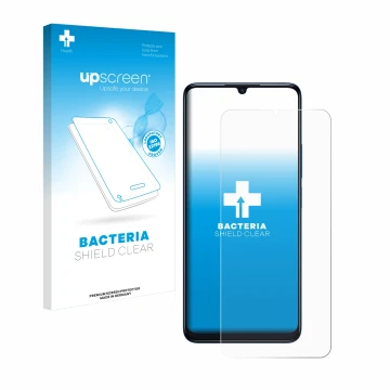 Face avant d’un emballage produit avec le logo de la marque upscreen. À côté, l’appareil TCL 505 est représenté avec la protec