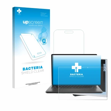 Face avant d’un emballage produit avec le logo de la marque upscreen. À côté, l’appareil ASUS ROG Zephyrus G14 2024 GA403 est 