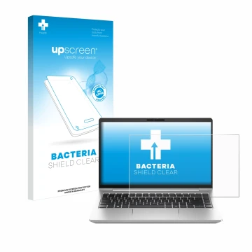 Face avant d’un emballage produit avec le logo de la marque upscreen. À côté, l’appareil HP ProBook 440 G10 est représenté ave