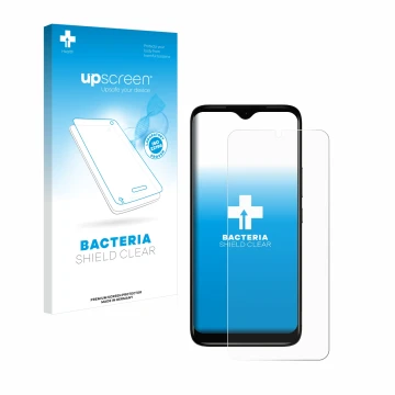 Face avant d’un emballage produit avec le logo de la marque upscreen. À côté, l’appareil Nokia C12 est représenté avec la prot