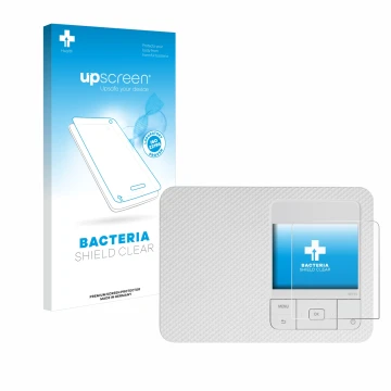 Face avant d’un emballage produit avec le logo de la marque upscreen. À côté, l’appareil Canon Selphy CP1500 est représenté av