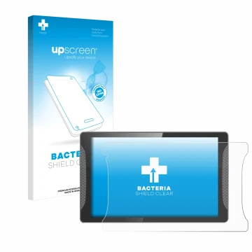 Face avant d’un emballage produit avec le logo de la marque upscreen. À côté, l’appareil Logicom Multimedia Stand Pro est repr