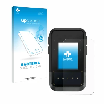 Face avant d’un emballage produit avec le logo de la marque upscreen. À côté, l’appareil Garmin eTrex Solar est représenté ave