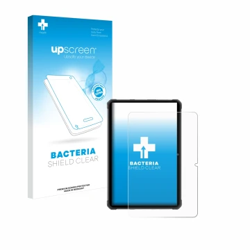 Face avant d’un emballage produit avec le logo de la marque upscreen. À côté, l’appareil Hotwav R7 est représenté avec la prot