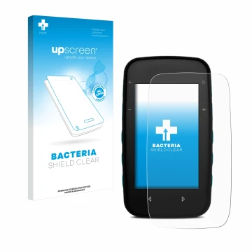 Face avant d’un emballage produit avec le logo de la marque upscreen. À côté, l’appareil CompeGPS TwoNav Cross Plus est représ