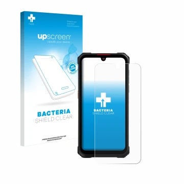 Face avant d’un emballage produit avec le logo de la marque upscreen. À côté, l’appareil Hotwav Cyber 9 Pro est représenté ave