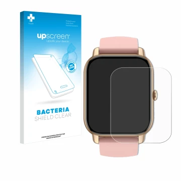 Face avant d’un emballage produit avec le logo de la marque upscreen. À côté, l’appareil Sross Smartwatch 1.83