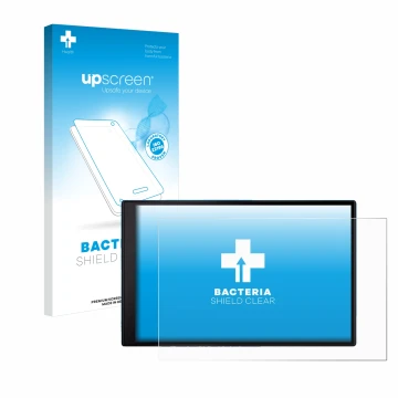Face avant d’un emballage produit avec le logo de la marque upscreen. À côté, l’appareil Garmin DriveSmart 86 MT-S est représe