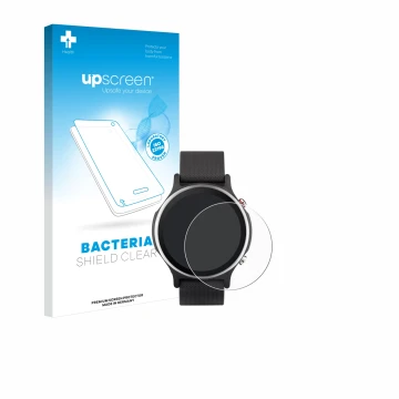 Face avant d’un emballage produit avec le logo de la marque upscreen. À côté, l’appareil ASUS VivoWatch 6 est représenté avec 