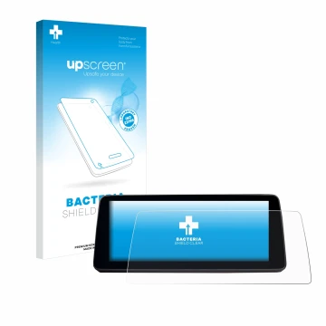 Face avant d’un emballage produit avec le logo de la marque upscreen. À côté, l’appareil BMW 5 G30/G31 Facelift 2020 12.3