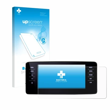 Face avant d’un emballage produit avec le logo de la marque upscreen. À côté, l’appareil Skoda Kamiq 2021 est représenté avec 