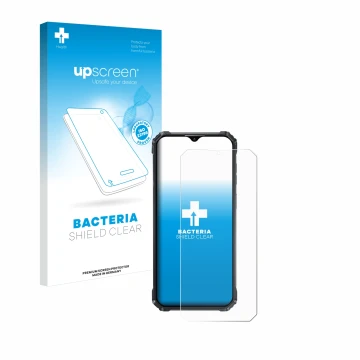Face avant d’un emballage produit avec le logo de la marque upscreen. À côté, l’appareil Oukitel WP36 est représenté avec la p