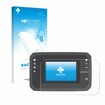 Face avant d’un emballage produit avec le logo de la marque upscreen. À côté, l’appareil Honda CB650R TFT Display est représen