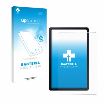 Face avant d’un emballage produit avec le logo de la marque upscreen. À côté, l’appareil Samsung Galaxy Tab S6 Lite WiFi 2024 