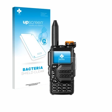 Face avant d’un emballage produit avec le logo de la marque upscreen. À côté, l’appareil Quansheng UV-K5 est représenté avec l
